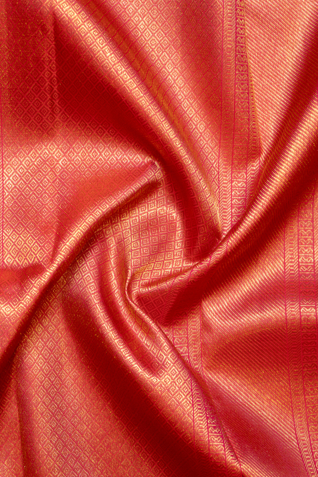 Tomato Red Zari Checks Pure Kanchipuram Silk Saree - Clio Silks