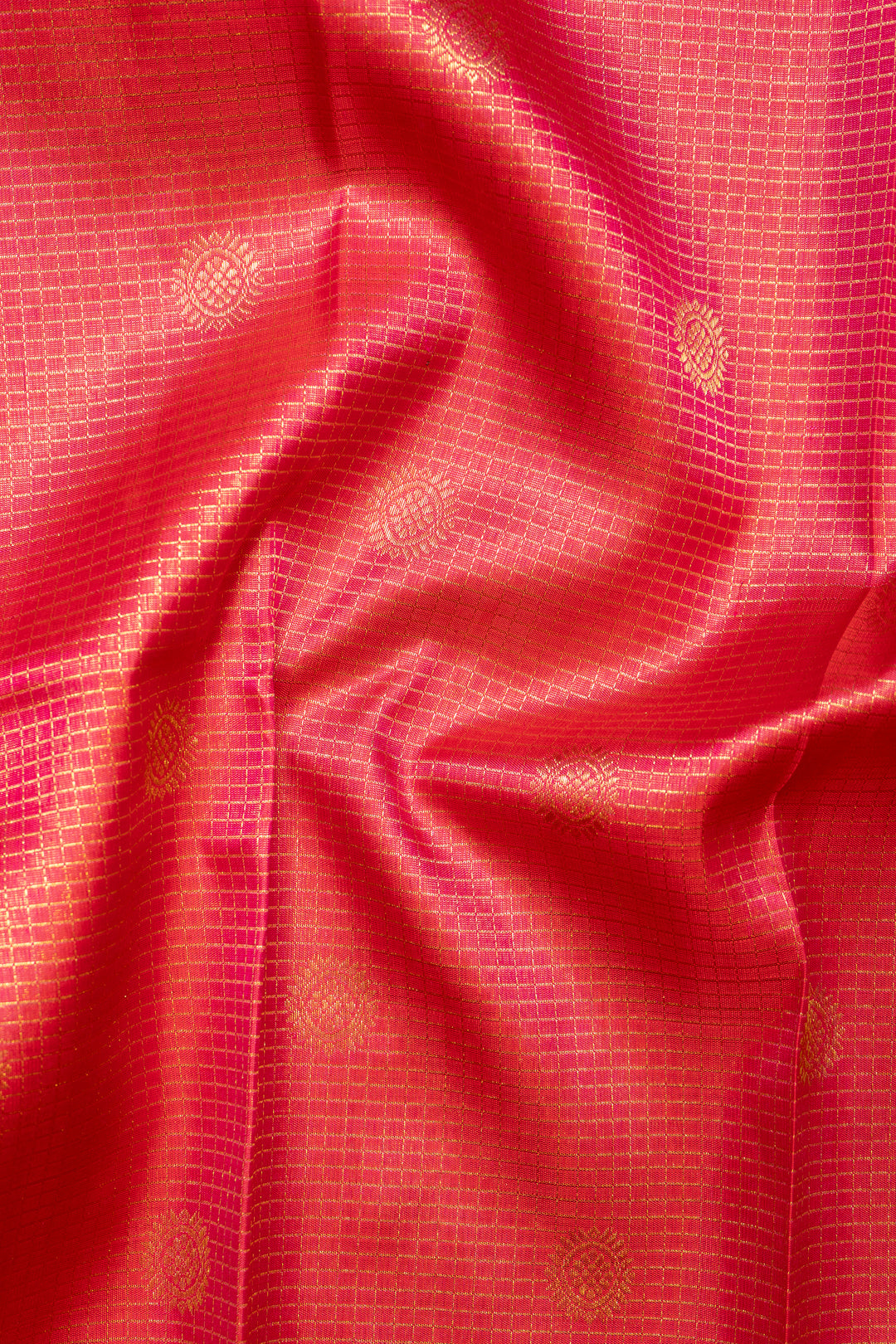 Tomato Red Zari Checks Pure Kanchipuram Silk Saree - Clio Silks