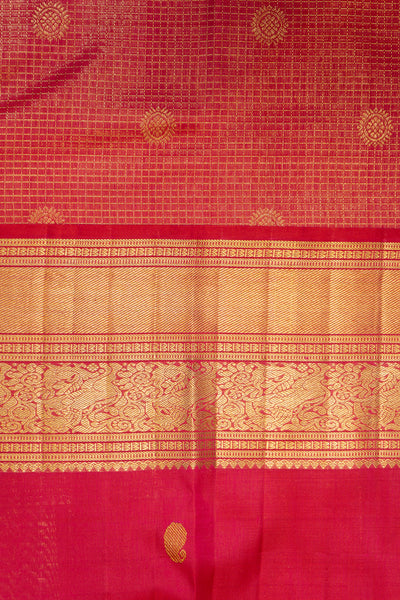 Tomato Red Zari Checks Pure Kanchipuram Silk Saree - Clio Silks