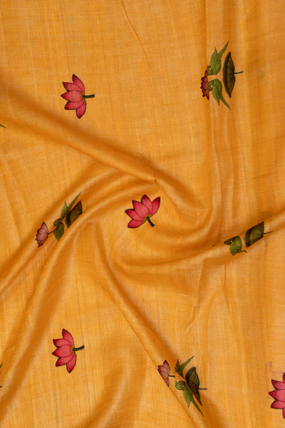 Pastel Yellow Pichwai Printed Pure Tussar saree