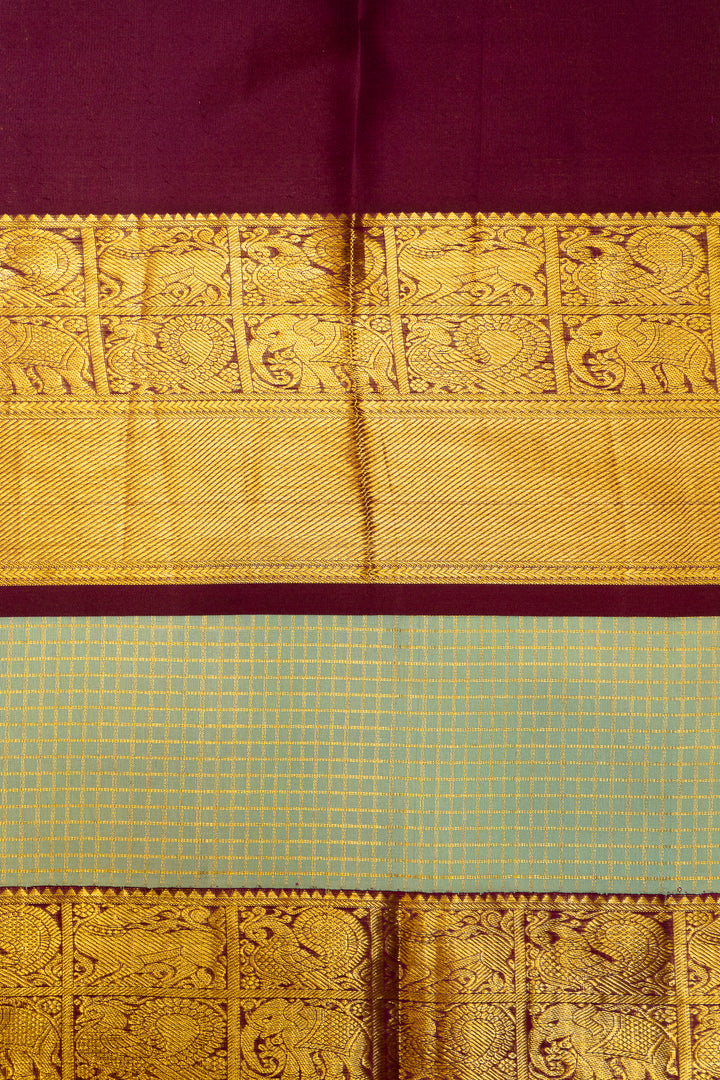Light Turquoise Blue Zari Checks Pure Kanchipuram Silk Saree - Clio Silks
