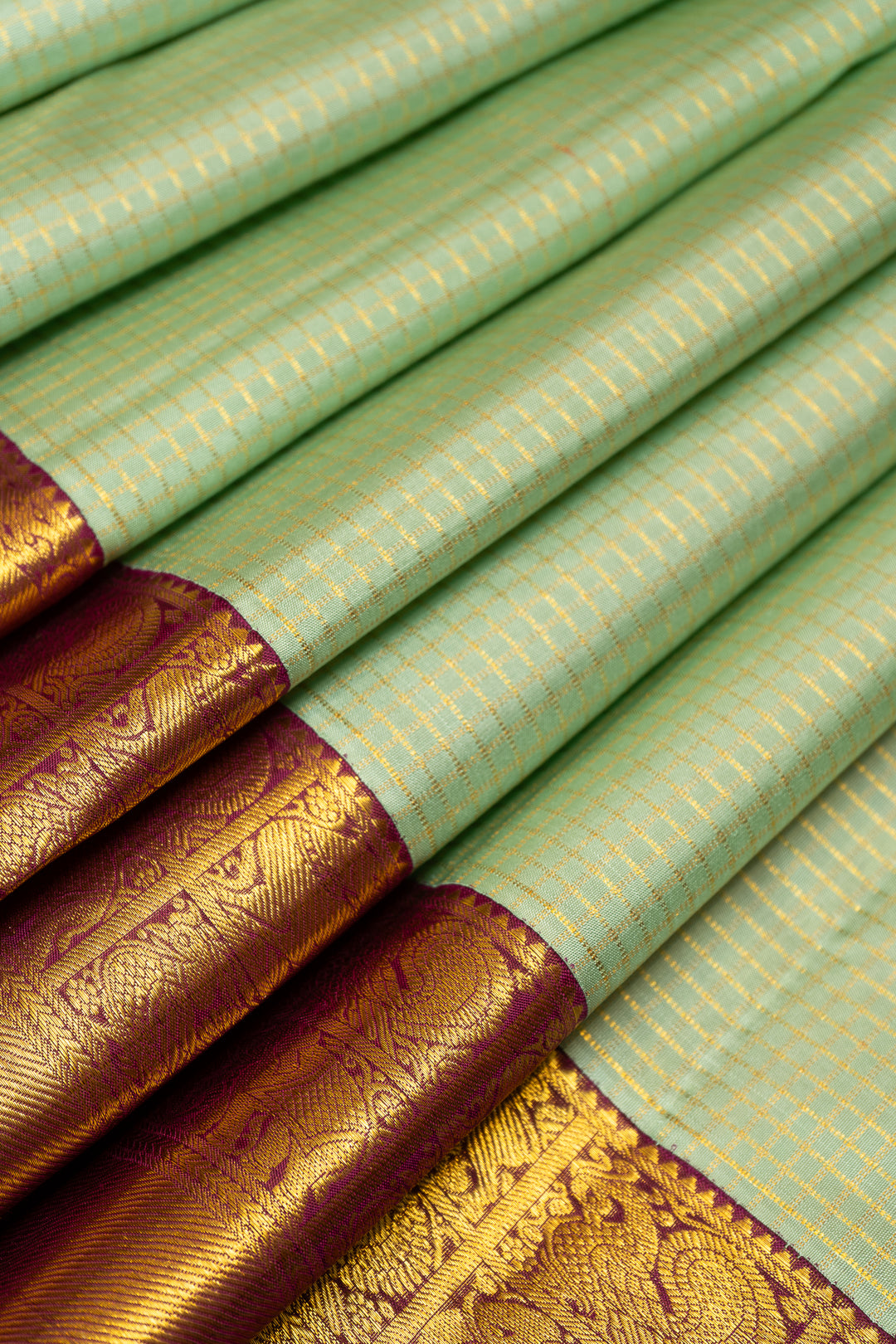 Light Turquoise Blue Zari Checks Pure Kanchipuram Silk Saree - Clio Silks