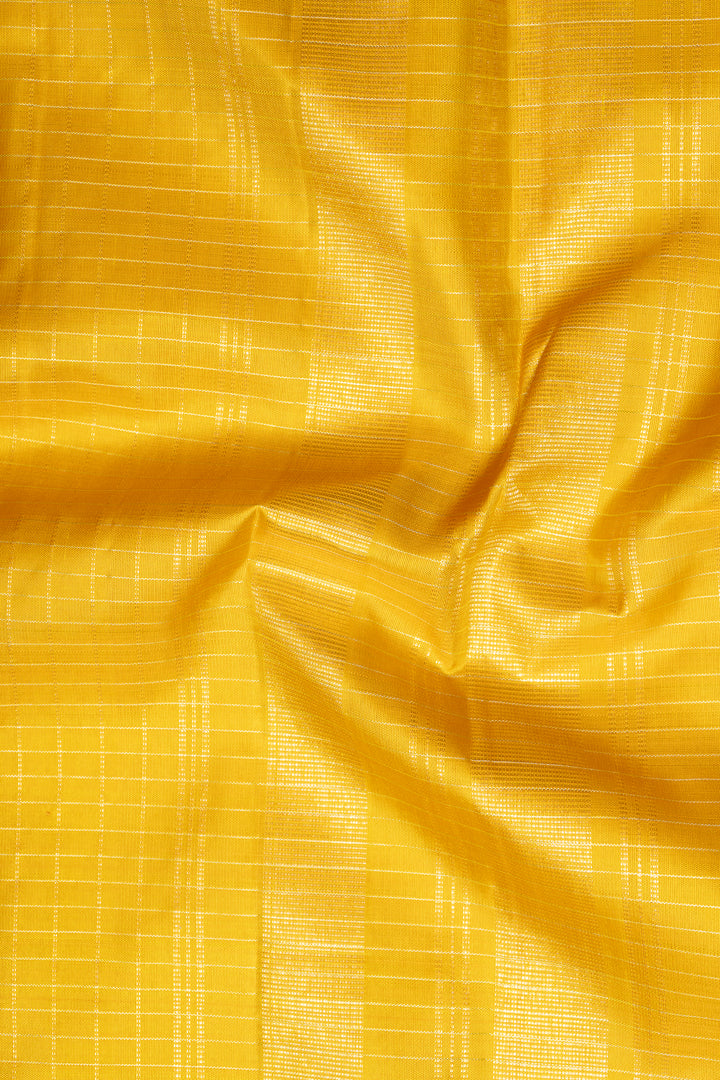 Yellow Zari Checks Pure Kanchipuram Silk Saree - Clio Silks