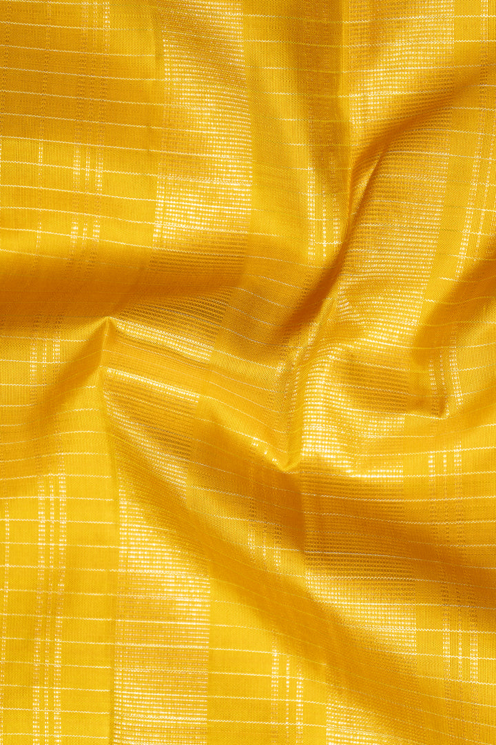 Yellow Zari Checks Pure Kanchipuram Silk Saree - Clio Silks