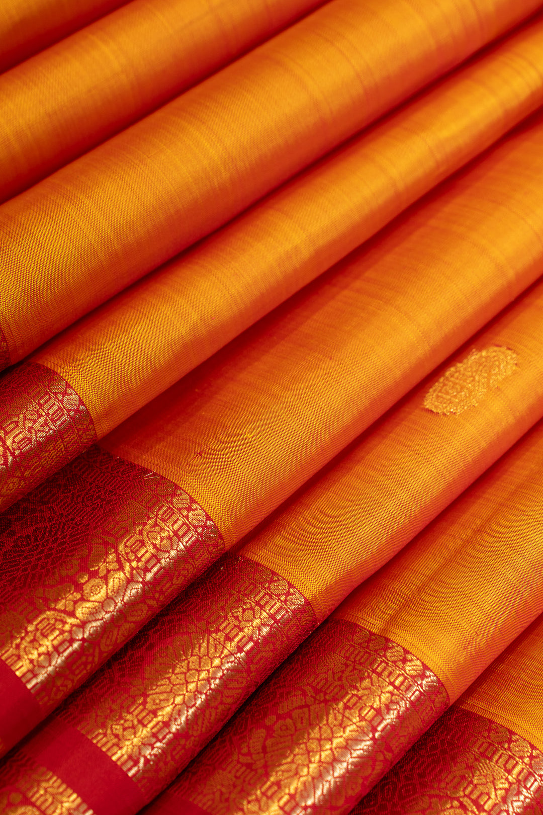 Rust orange and red traditional pure Kanchipuram silk saree
