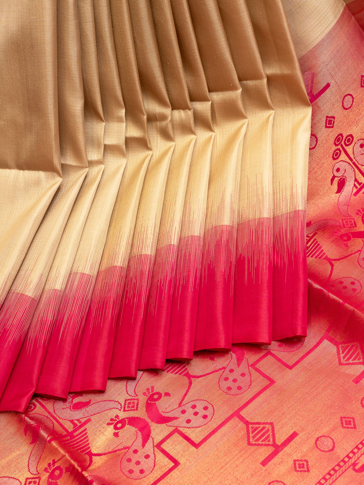 Beige and Pink Paithani Soft Silk Saree | Clio Silks