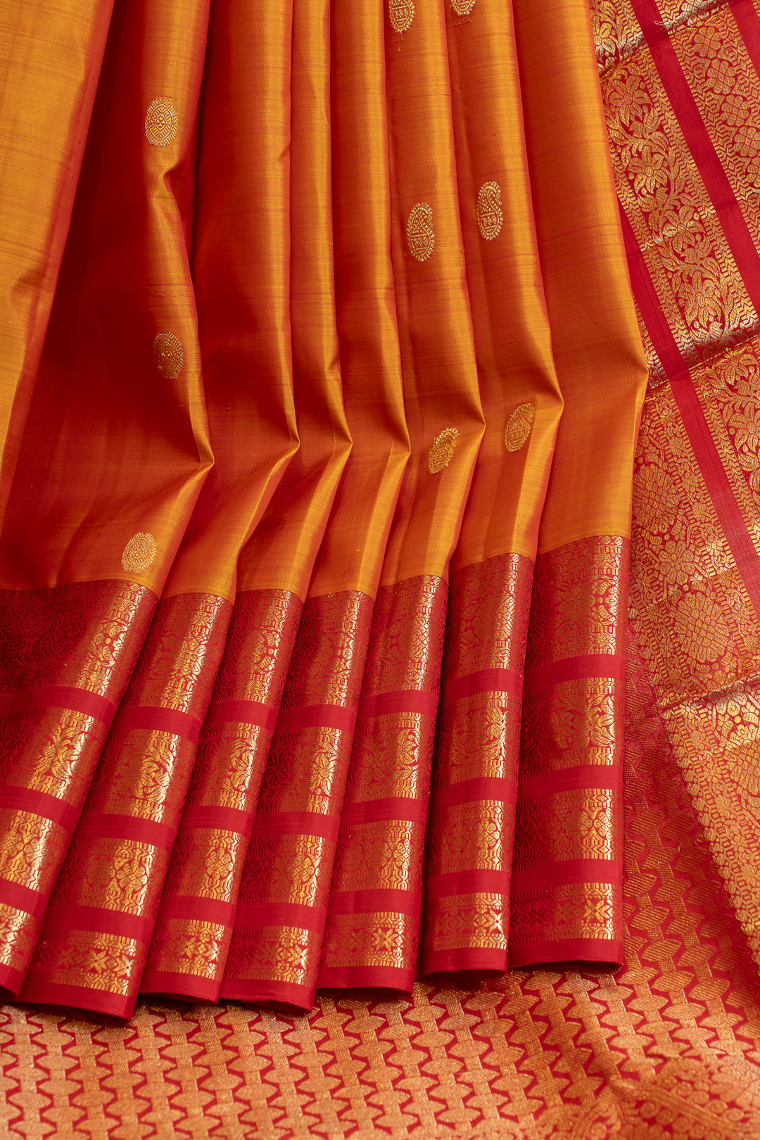 Rust orange and red traditional pure Kanchipuram silk saree
