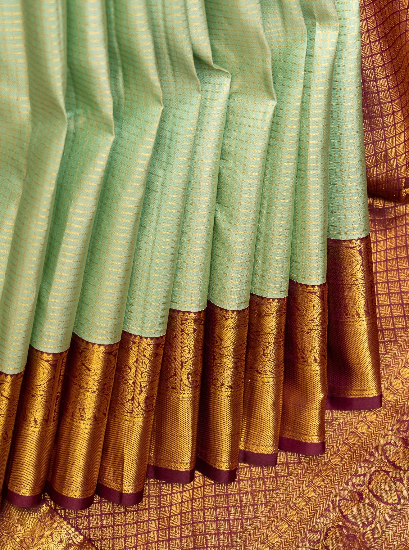 Light Turquoise Blue Zari Checks Pure Kanchipuram Silk Saree - Clio Silks