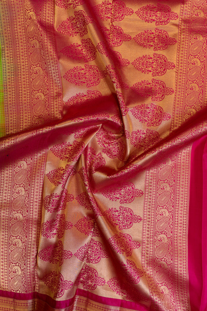 Parrot green and red traditional pure Kanchipuram silk saree