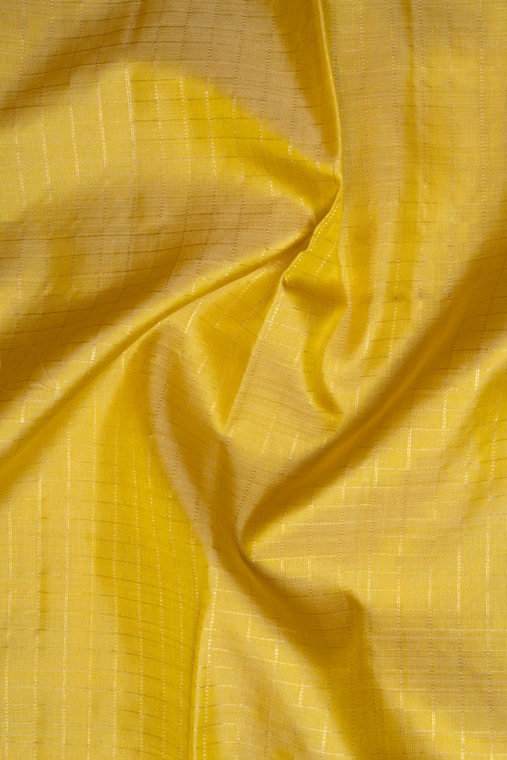 Yellow Zari Checks Pure Kanchipuram Silk Saree - Clio Silks