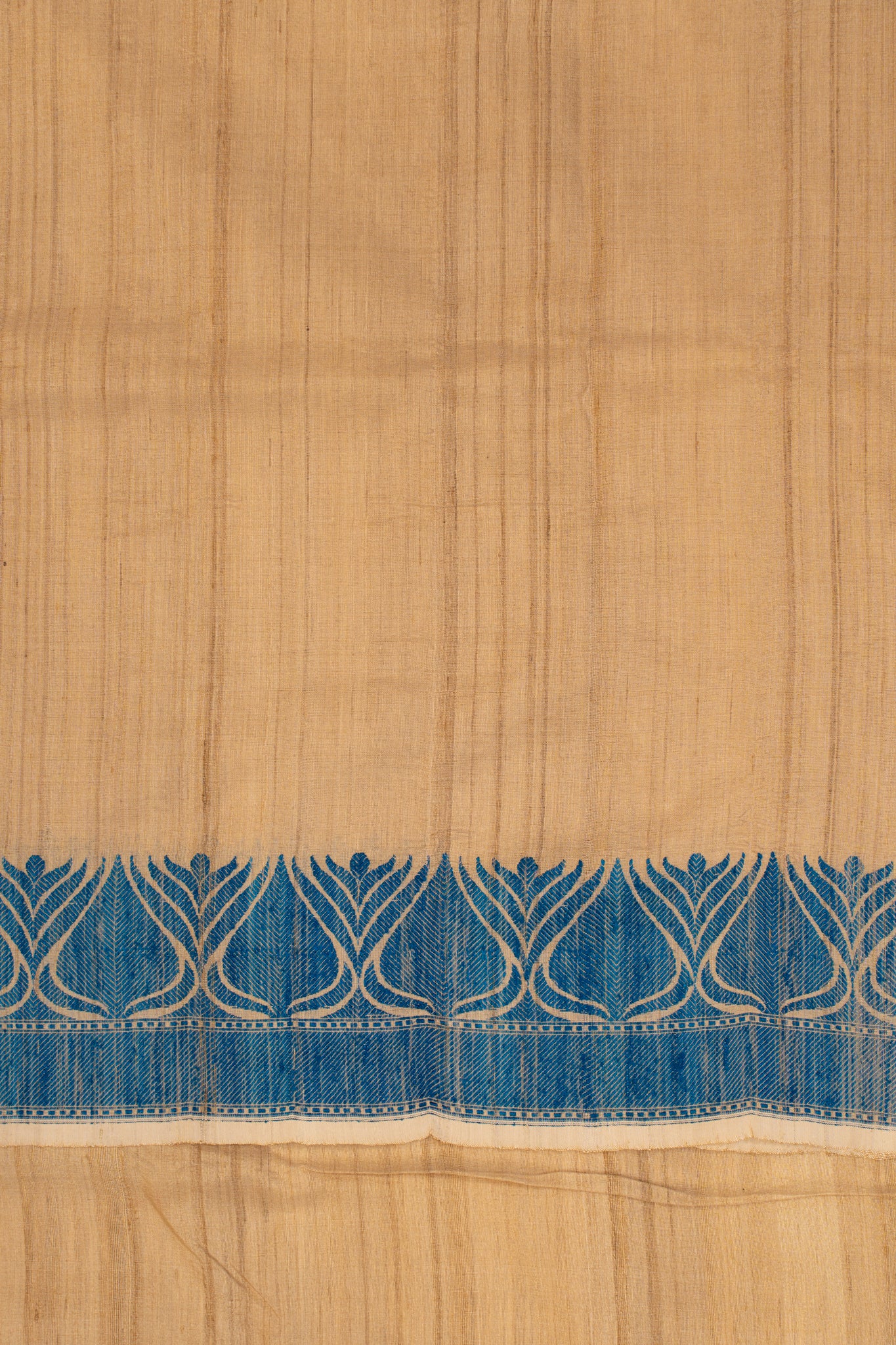 Beige and Blue Woven Pure Banaras Tussar Saree