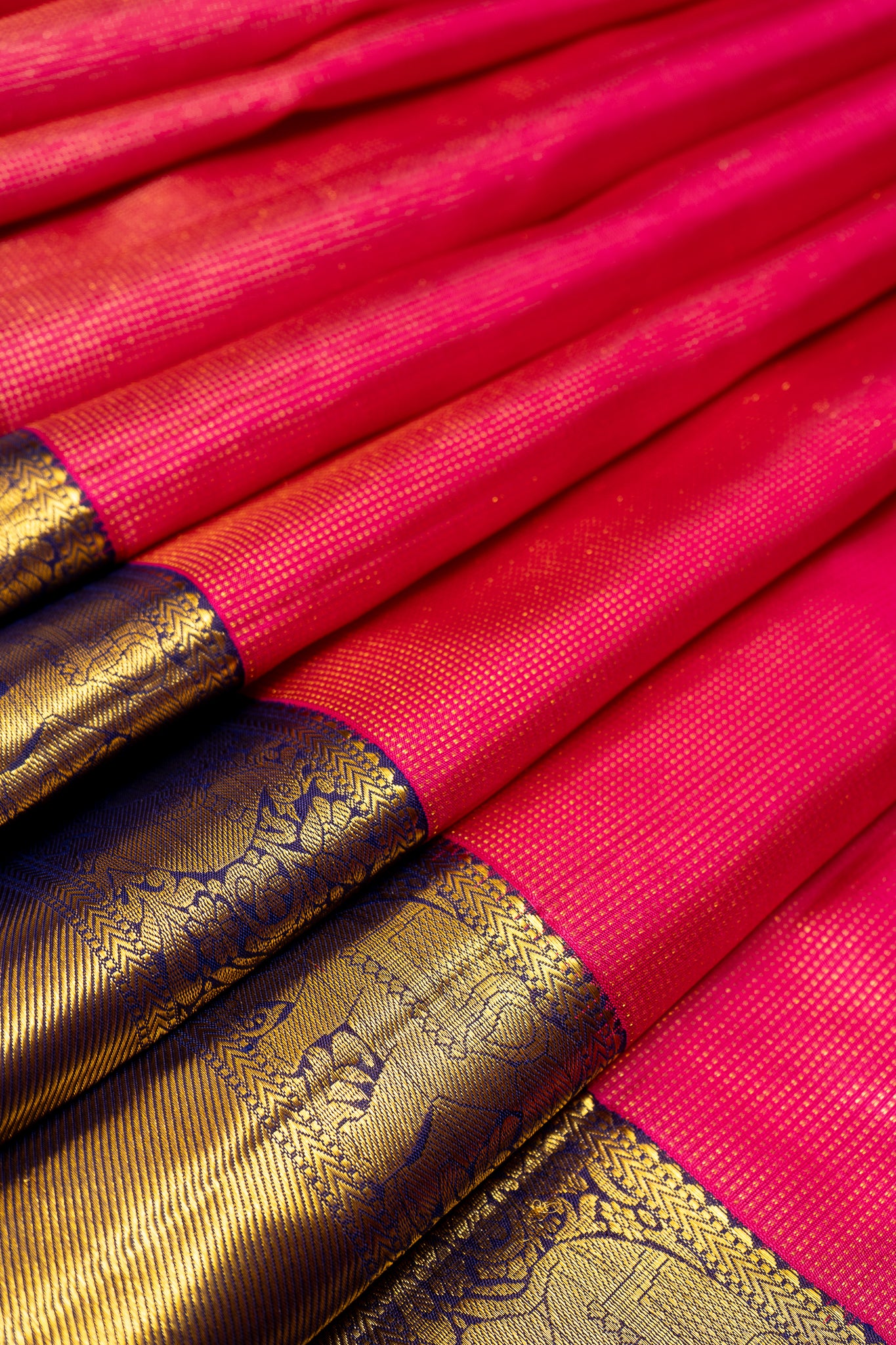 Cerise Pink and Purple Muthu Zari Self Pure Kanchipuram Silk saree - Clio Silks