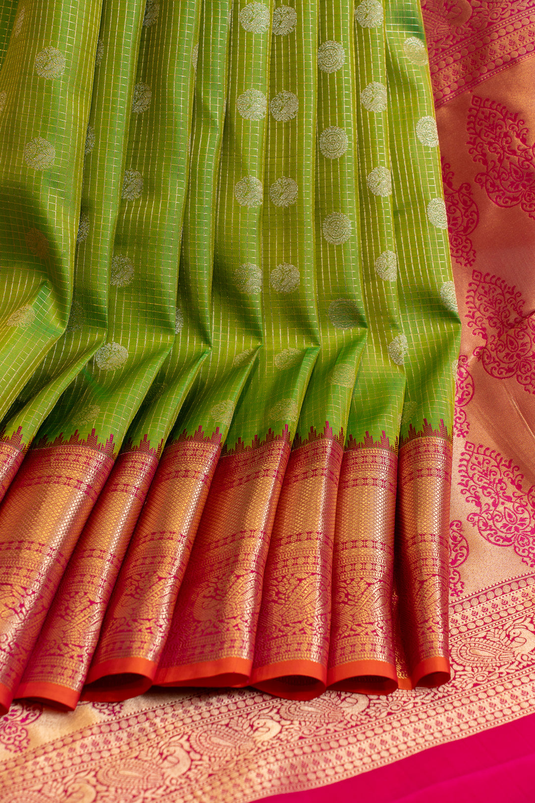Parrot green and red traditional pure Kanchipuram silk saree