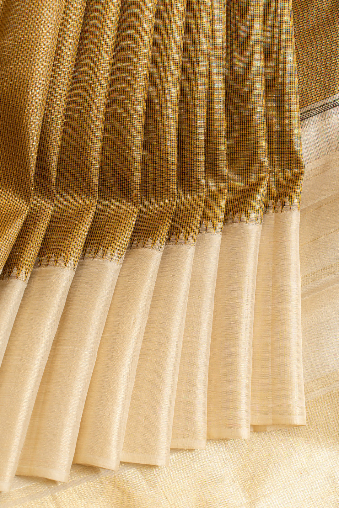 Sunburst gold and ivory tissue checks pure Kanchipuram silk saree