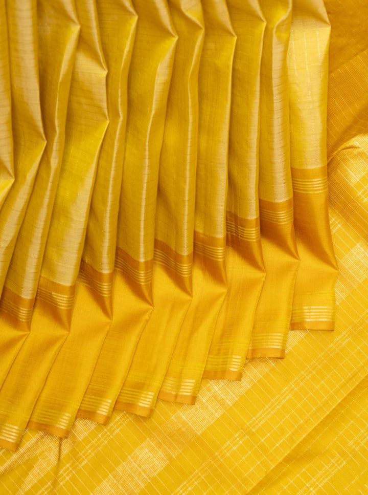 Yellow Zari Checks Pure Kanchipuram Silk Saree - Clio Silks