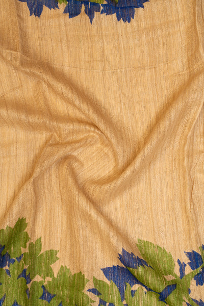 Beige Handprinted Pure Tussar Geicha Saree