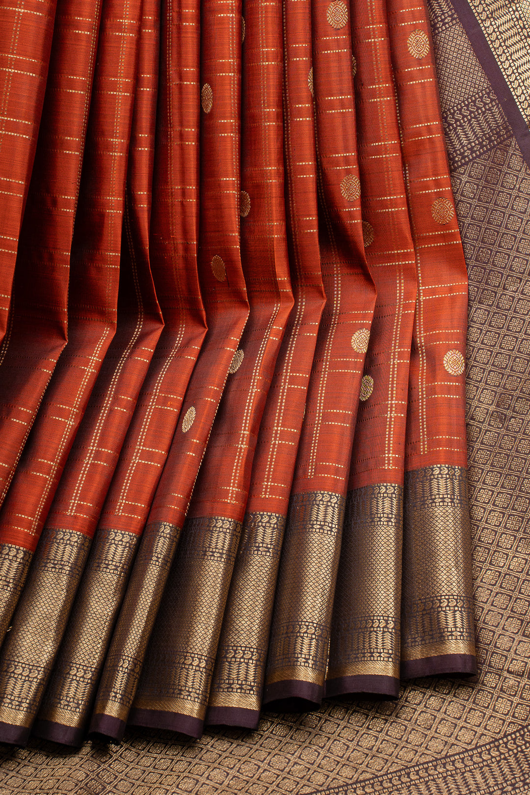 Maroon Zari Checks Pure Kanchipuram Silk Saree