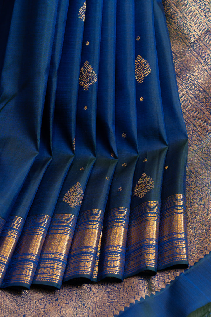 Royal blue traditional pure Kanchipuram silk saree