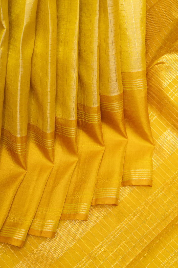 Yellow Zari Checks Pure Kanchipuram Silk Saree - Clio Silks