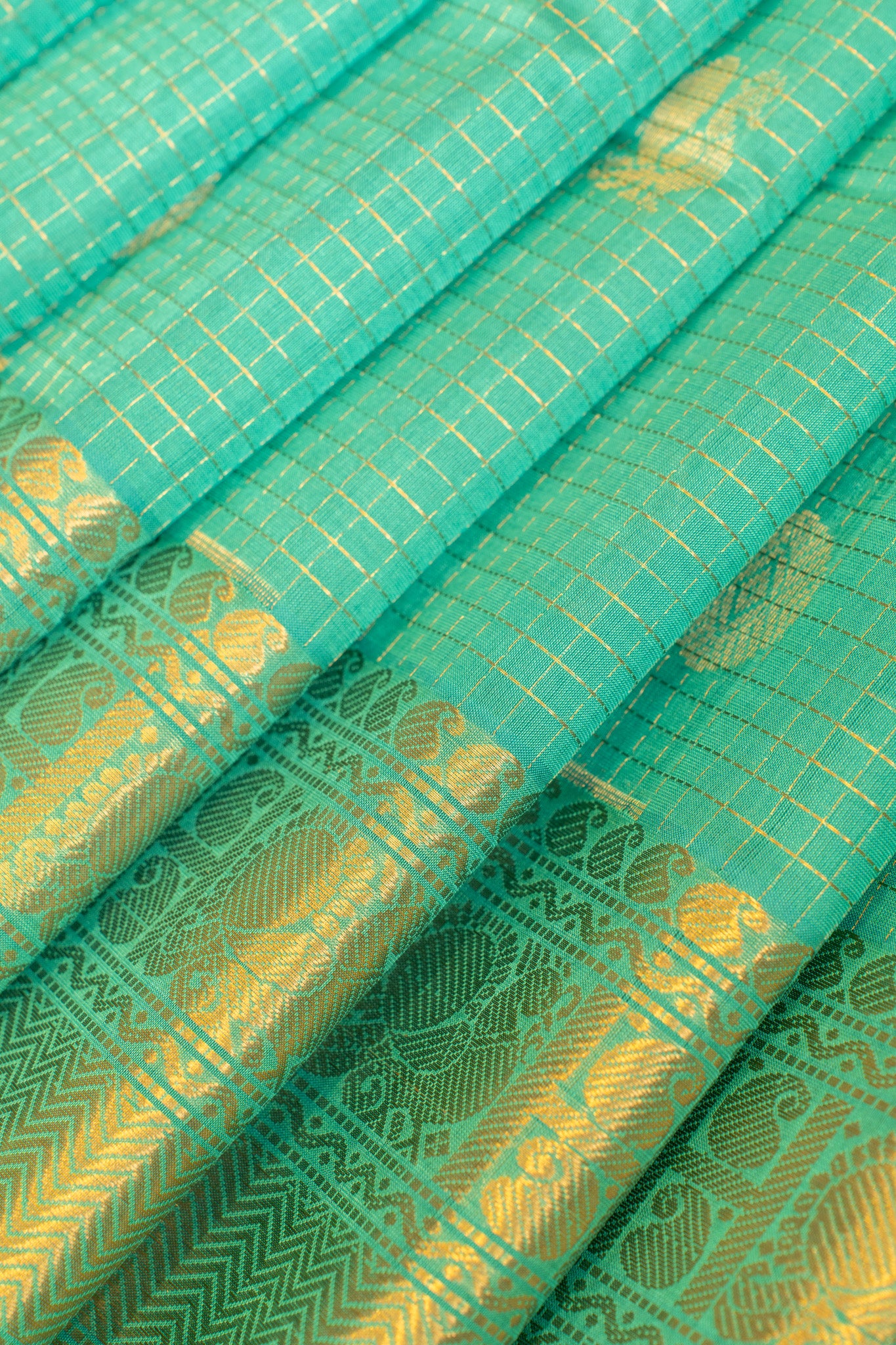 Teal blue zari stripes pure silk cotton saree