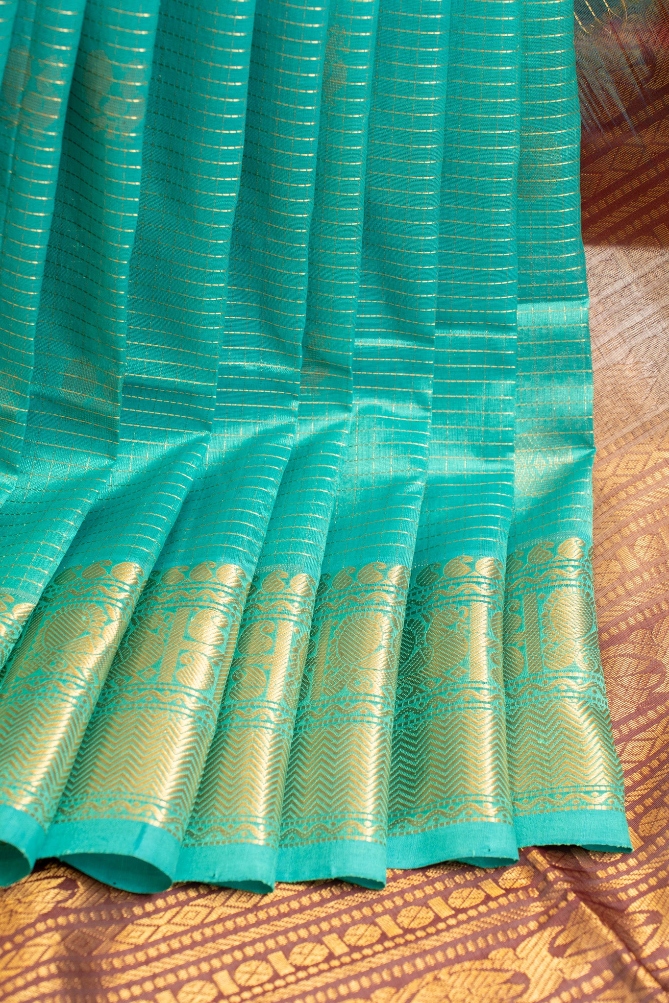 Teal blue zari stripes pure silk cotton saree