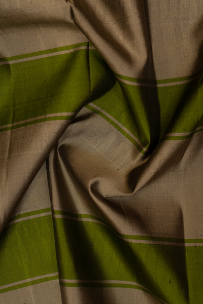 Grey Stripes Korvai Pure Kanchipuram Silk Saree Without Zari - Clio Silks