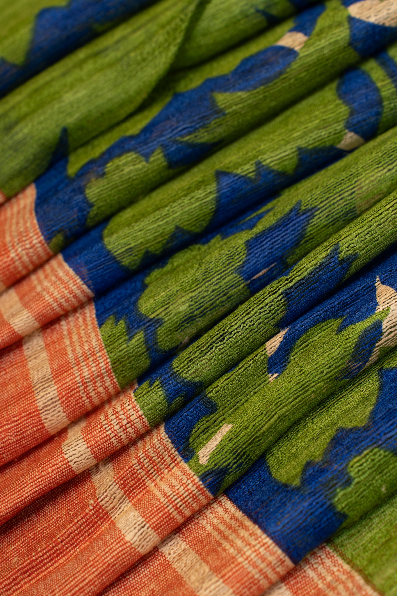 Beige Handprinted Pure Tussar Geicha Saree