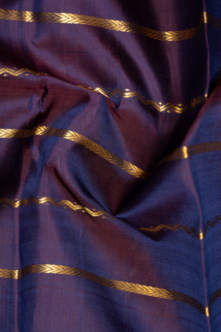 Purple and Magenta Stripes Pure Kanchipuram Silk Saree - Clio Silks