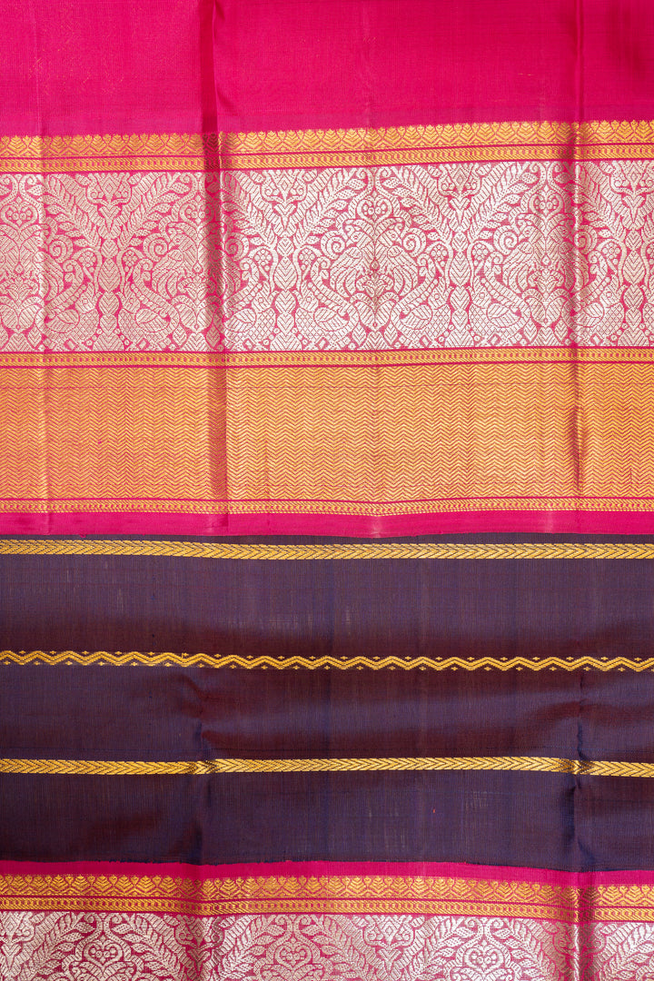 Purple and Magenta Stripes Pure Kanchipuram Silk Saree - Clio Silks