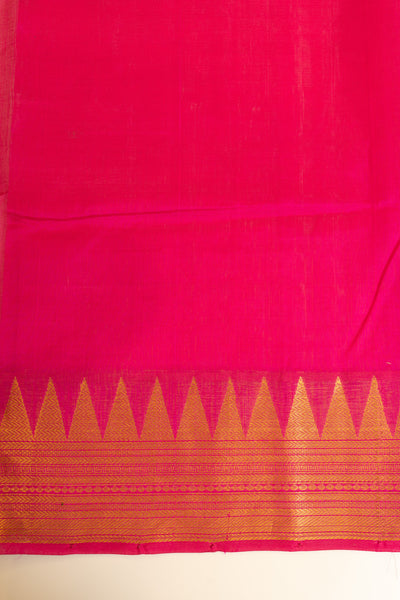 Beige gold zari checks pure silk cotton saree