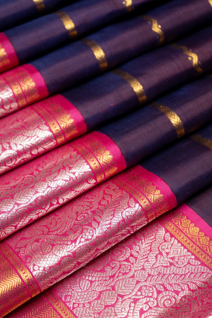 Purple and Magenta Stripes Pure Kanchipuram Silk Saree - Clio Silks