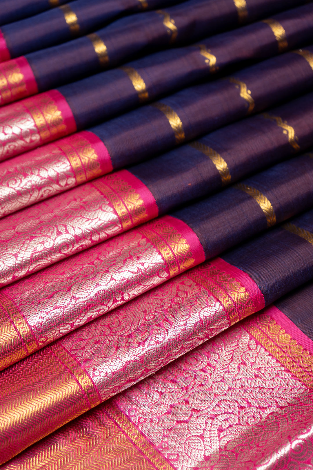Purple and Magenta Stripes Pure Kanchipuram Silk Saree - Clio Silks