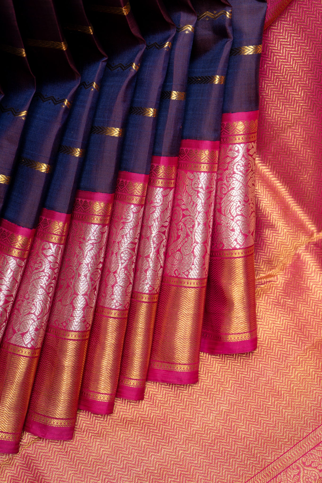 Purple and Magenta Stripes Pure Kanchipuram Silk Saree - Clio Silks