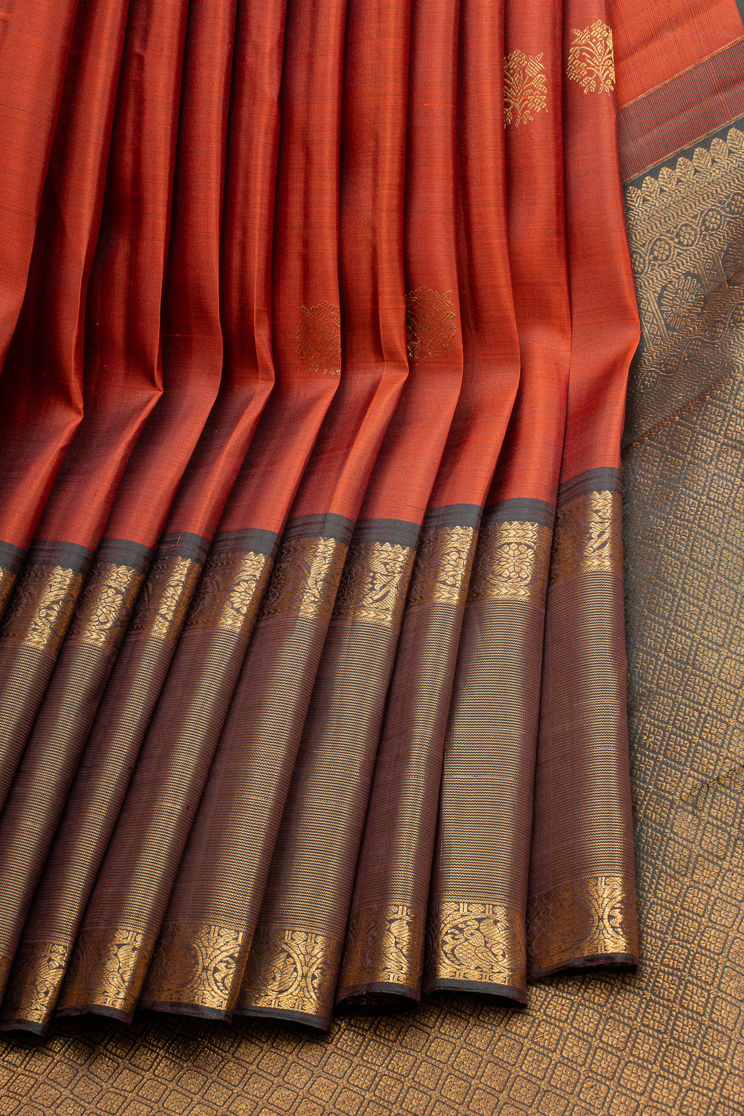 Rust Orange Vairaoosi Border Pure Kanchipuram Silk Saree