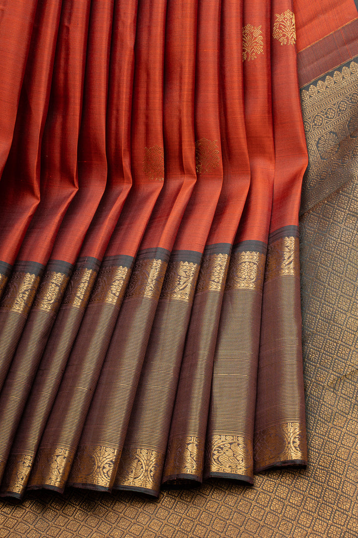 Rust Orange Vairaoosi Border Pure Kanchipuram Silk Saree