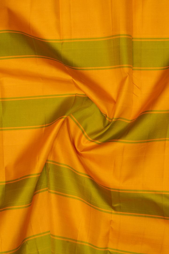 Yellow Stripes Korvai Pure Kanchipuram Silk Saree Without Zari - Clio Silks