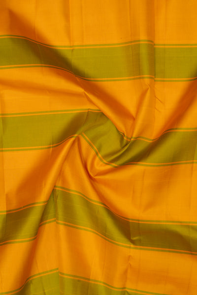 Yellow Stripes Korvai Pure Kanchipuram Silk Saree Without Zari - Clio Silks