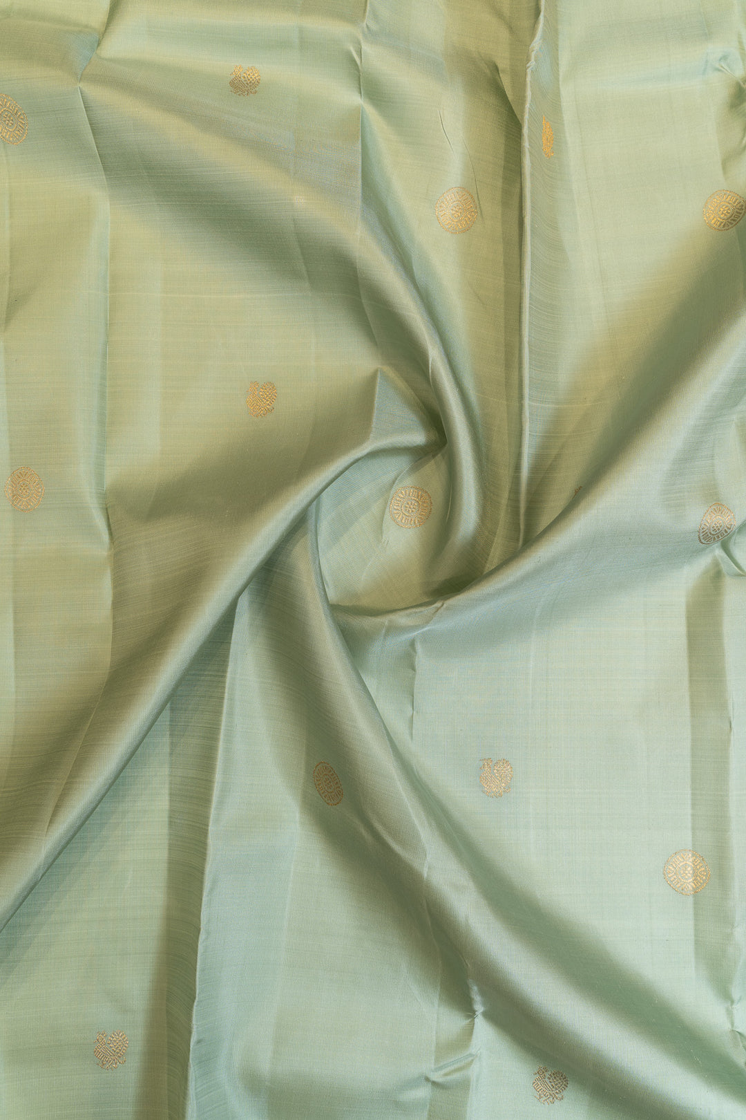 Mint blue and peach pure Kanchipuram silk saree