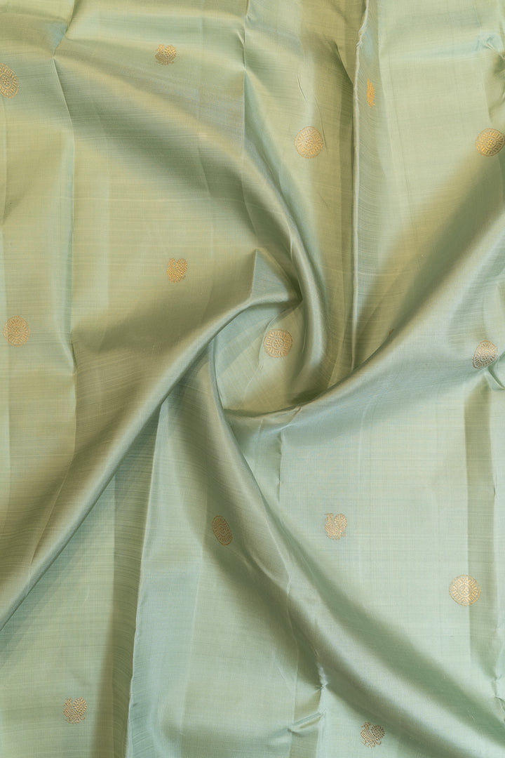 Mint blue and peach pure Kanchipuram silk saree