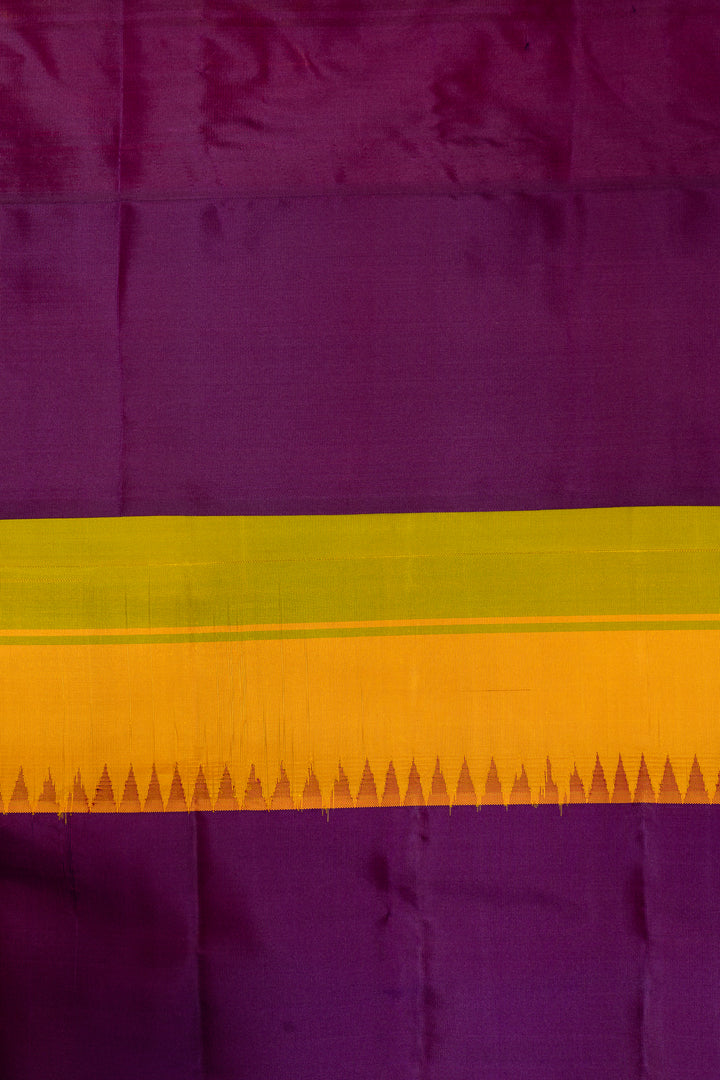 Yellow Stripes Korvai Pure Kanchipuram Silk Saree Without Zari - Clio Silks