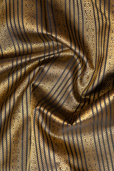 Black and Maroon Pure Zari Stripes Pure Kanchipuram Silk Saree - Clio Silks