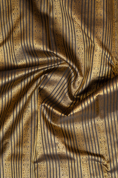 Black and Maroon Pure Zari Stripes Pure Kanchipuram Silk Saree - Clio Silks