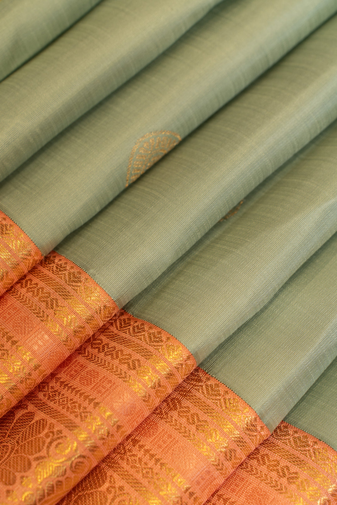 Mint blue and peach pure Kanchipuram silk saree