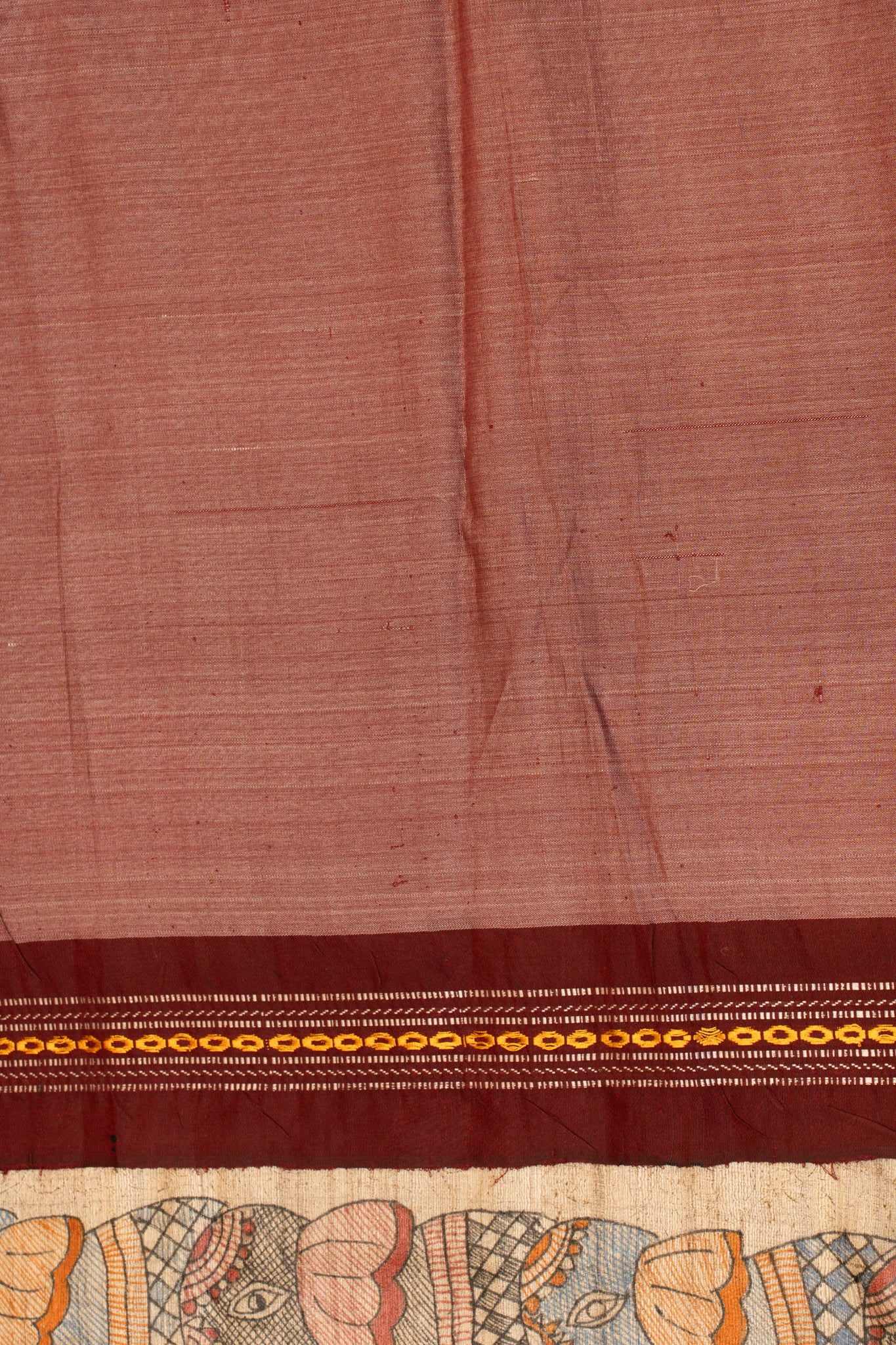 Beige Kalamkari Printed Pure Vidharbha Tussar Saree