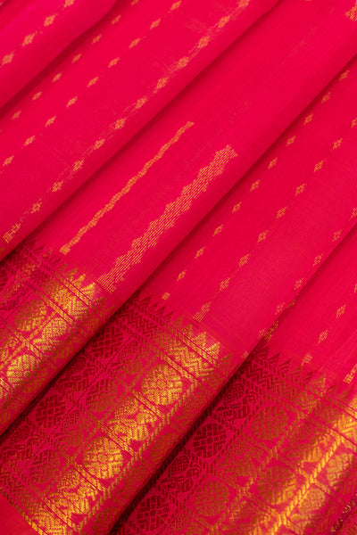 Rani pink zari stripes pure silk cotton saree