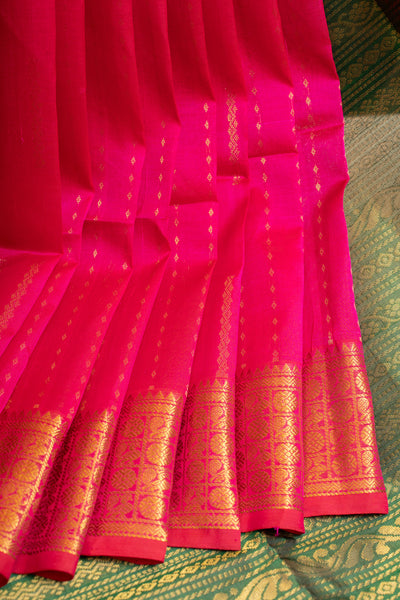 Rani pink zari stripes pure silk cotton saree