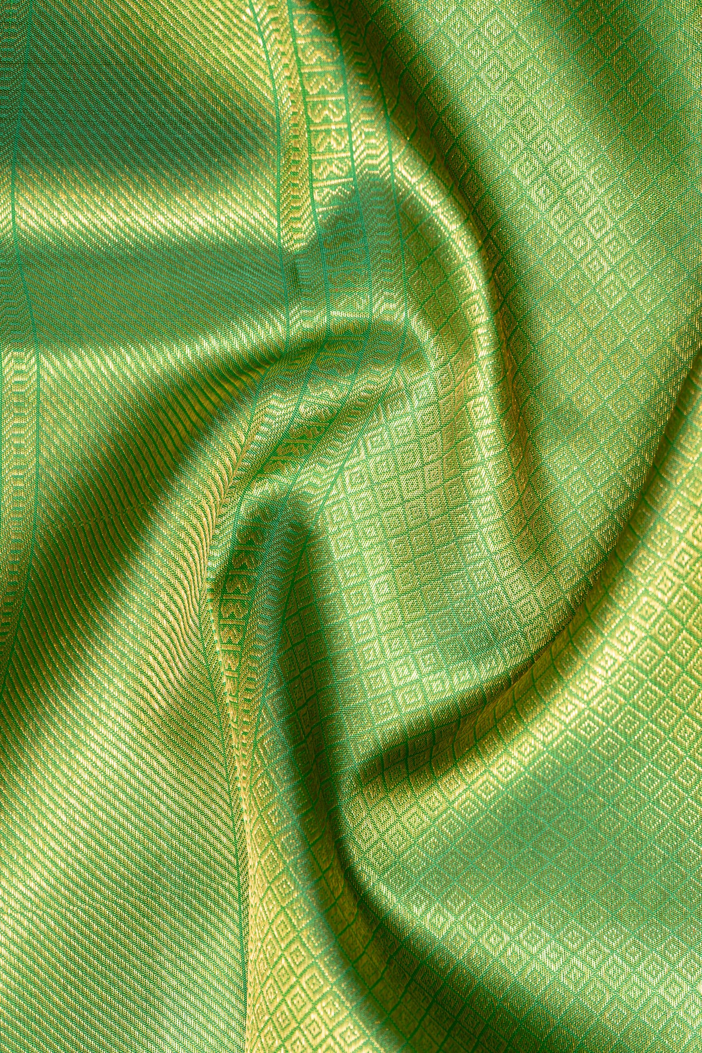 Parrot Green Zari Checks Pure Kanchipuram Silk Saree - Clio Silks