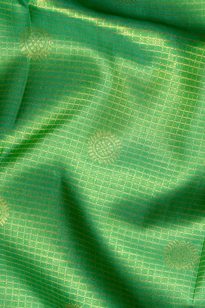 Parrot Green Zari Checks Pure Kanchipuram Silk Saree - Clio Silks