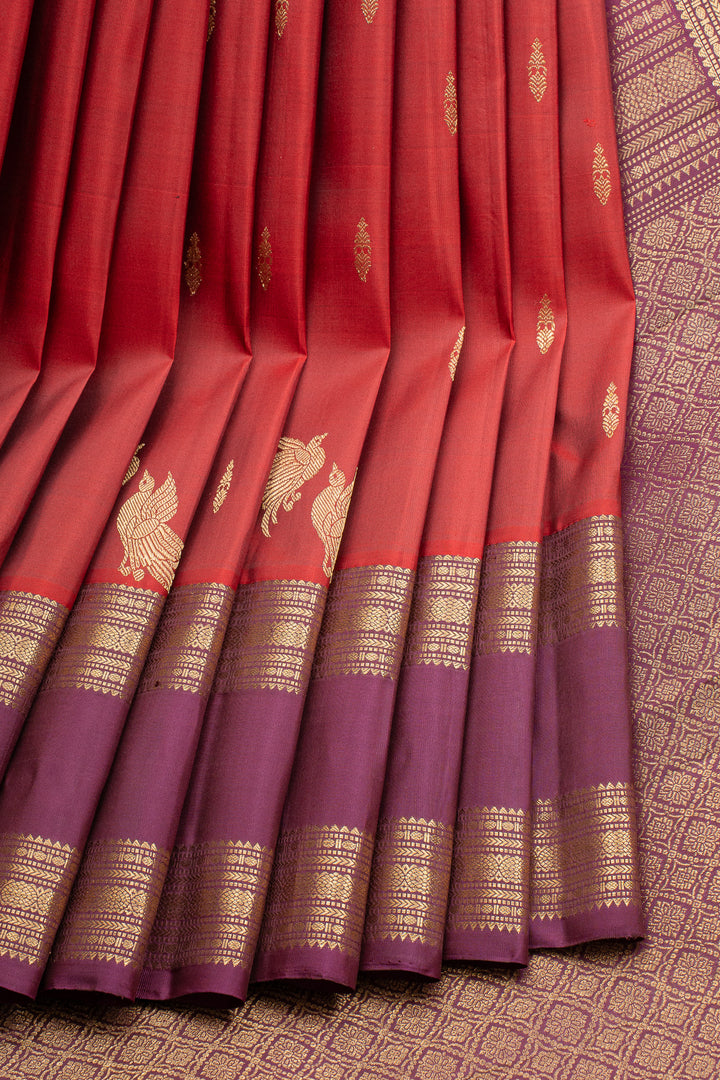 Rust Orange and Jamun Pure Kanchipuram Silk Saree