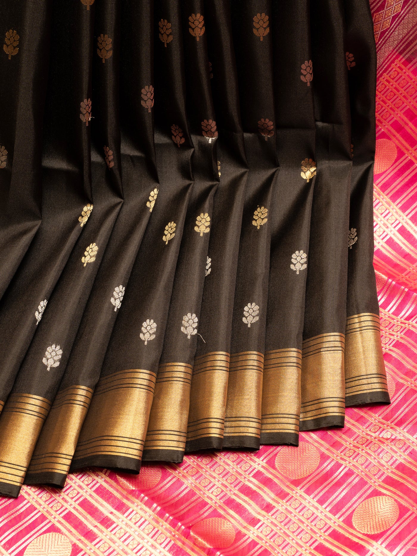 Black and Gold Traditional Motifs Soft Silk Saree